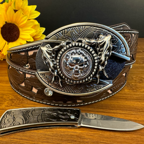 Western Leather Belt-Knife Buckle-Spinning Style